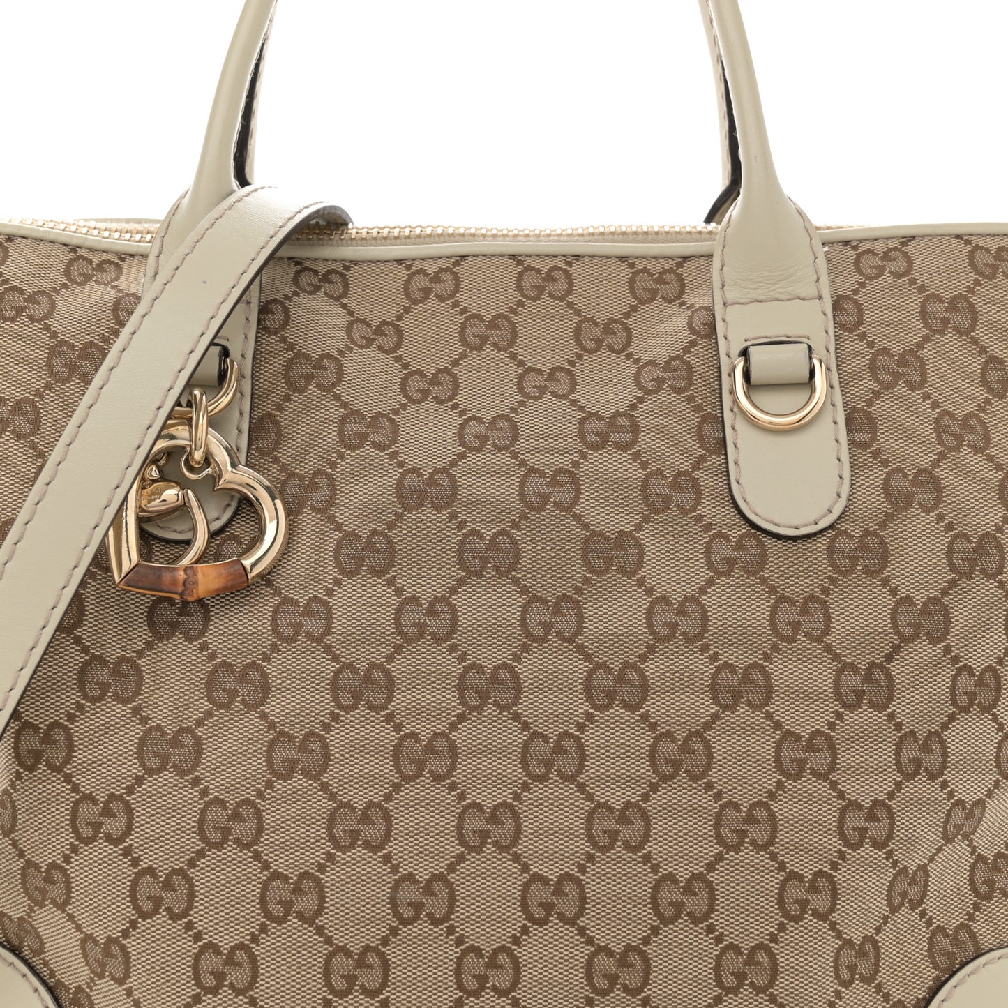 Monogram Heart Bit Charm Top Handle Tote Off White