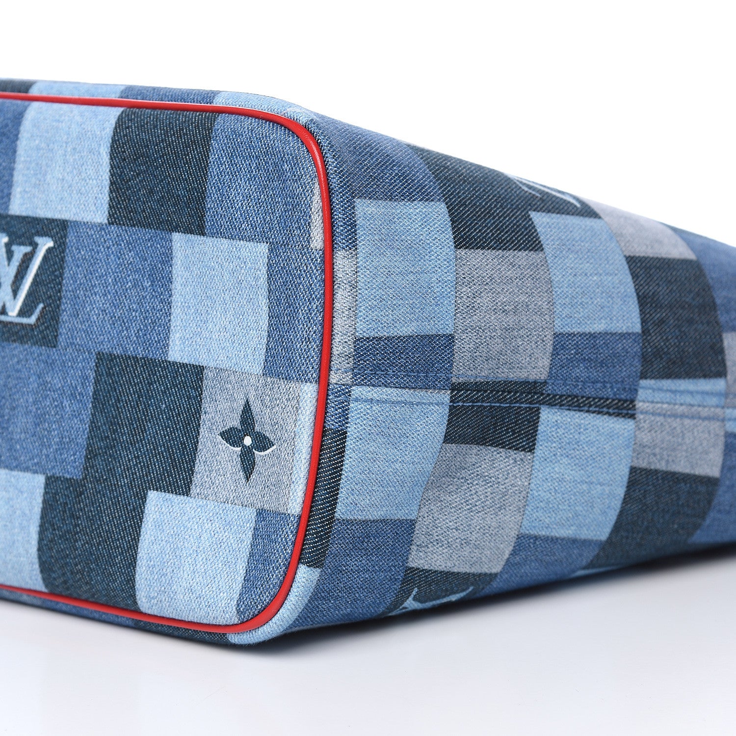 Louis Vuitton Denim Damier Monogram Patchwork Neverfull Blue Rouge 9 of 9