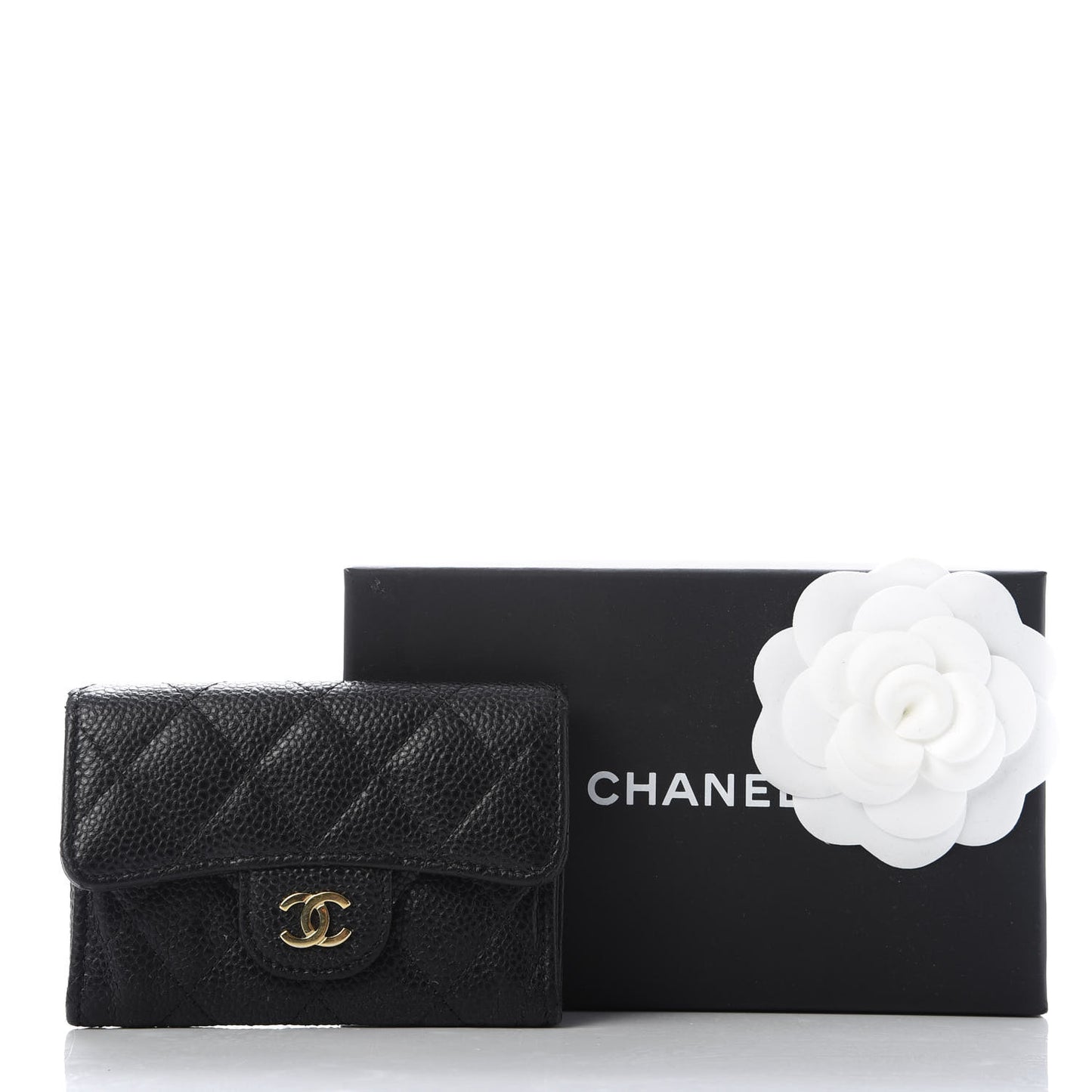 Caviar Quilted Flap Card Holder Black