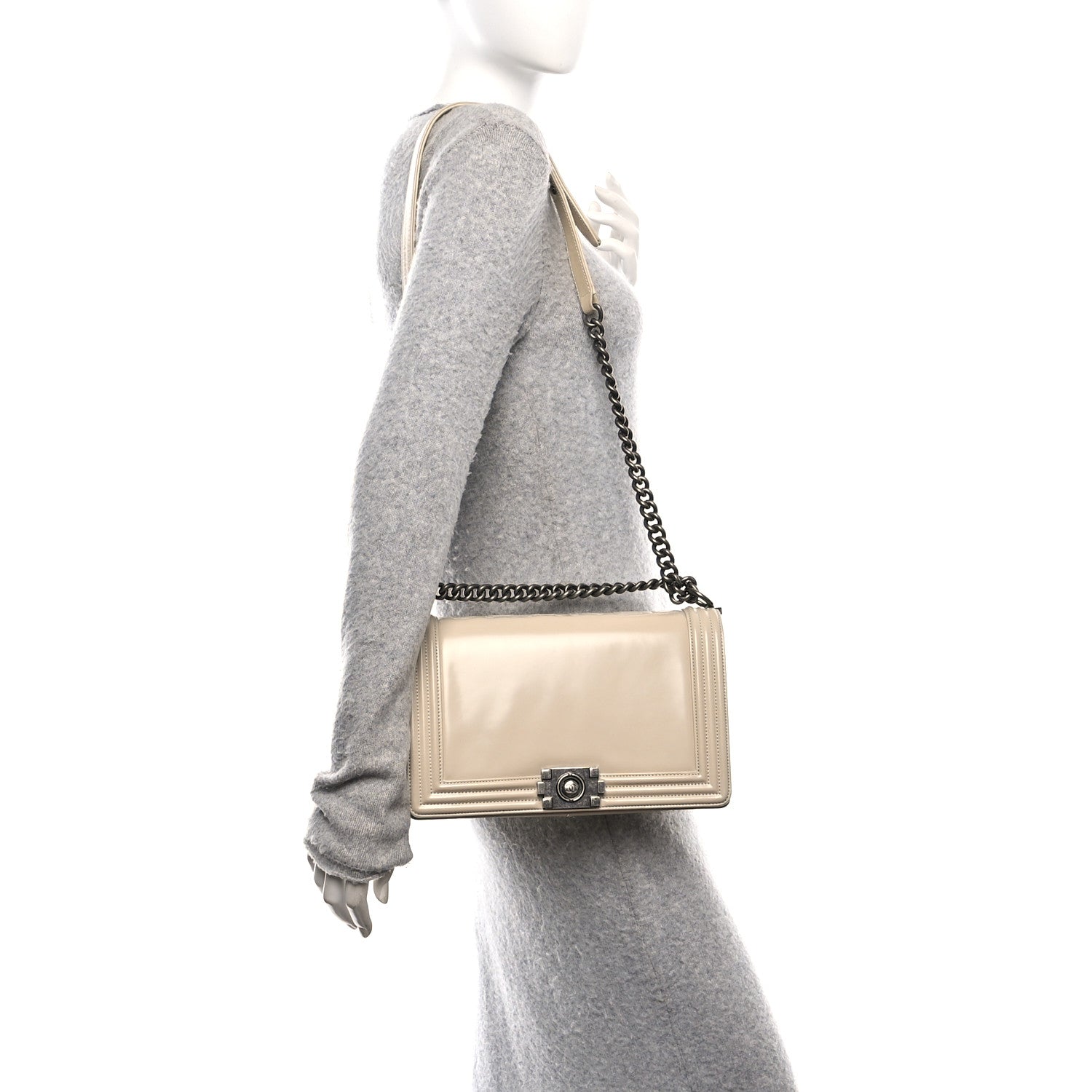 Chanel Patent New Medium Boy Reverso Flap Beige 3 of 11