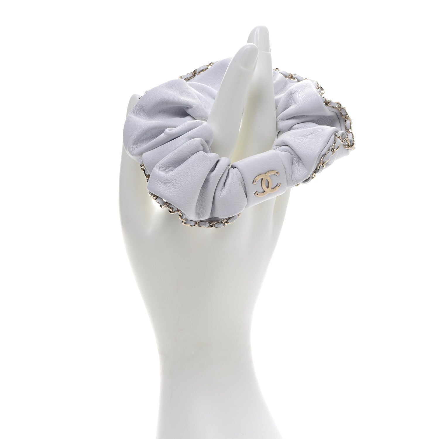 Chanel Lambskin Chain CC Hair Scrunchie White Gold 2 of 5