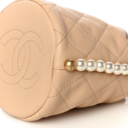 Chanel Calfskin Quilted Pearl Mini About Pearls Drawstring Bucket Bag Beige 10 of 10