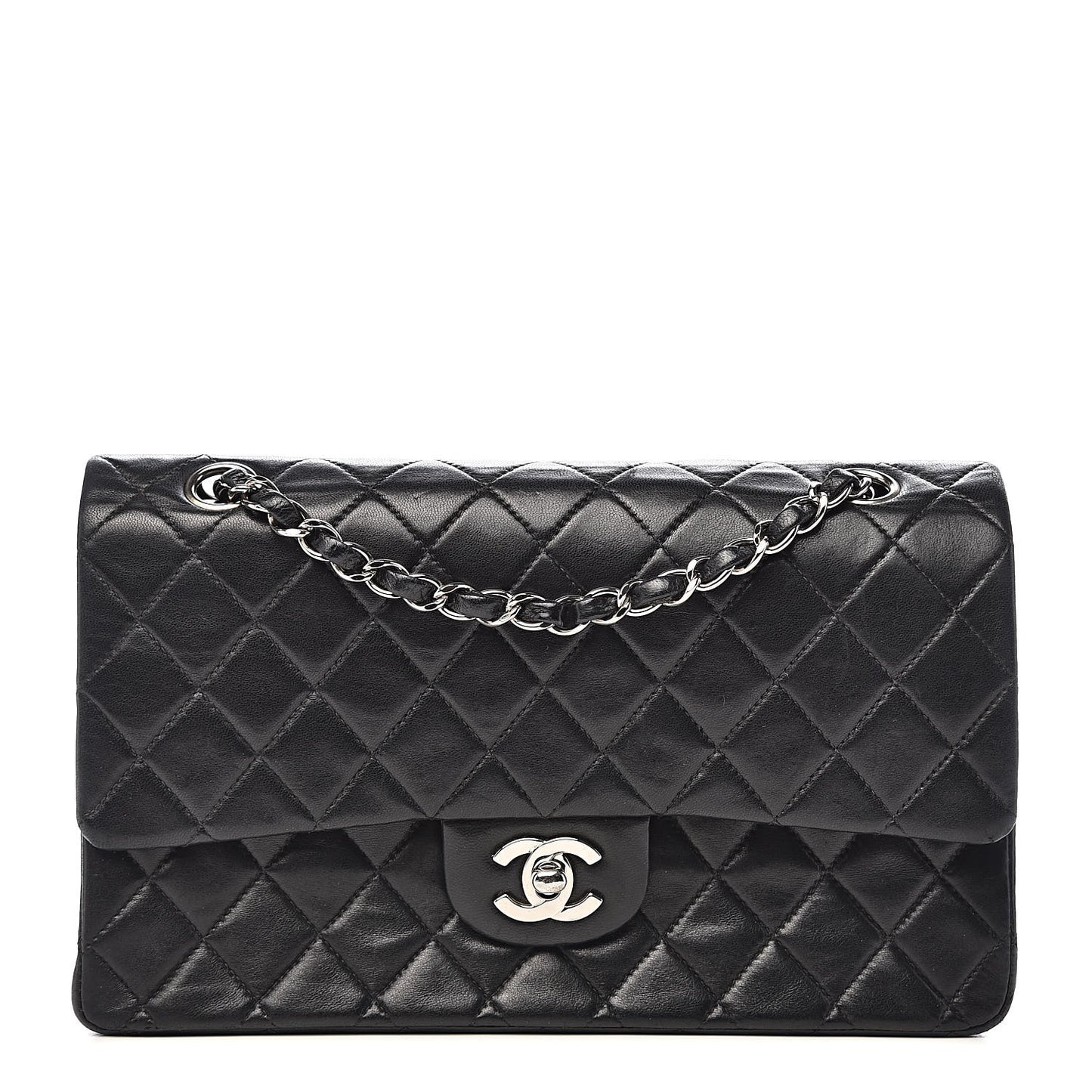 Lambskin Quilted Medium Double Flap Black