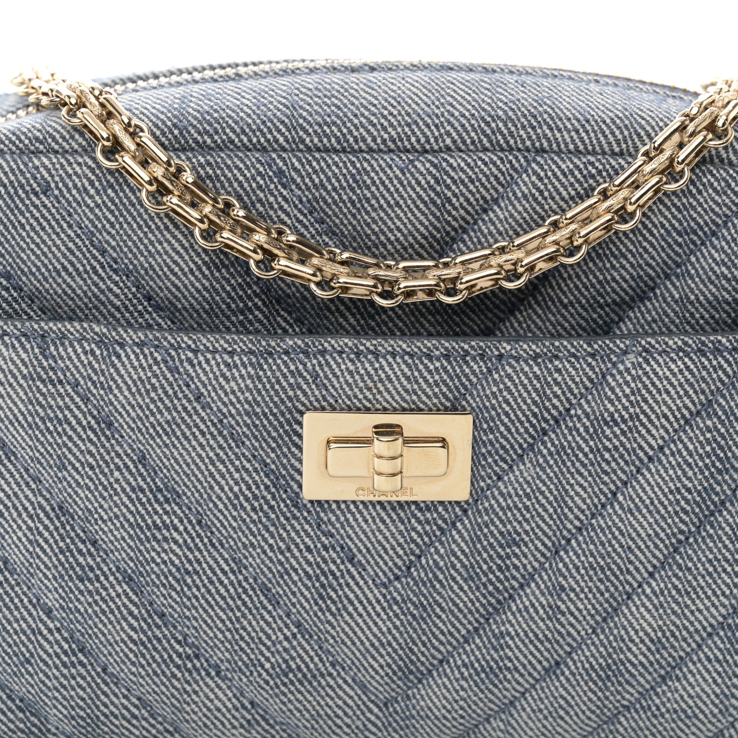 Chanel Denim Chevron Quilted Reissue 2.55 Camera Case Blue 8 of 12