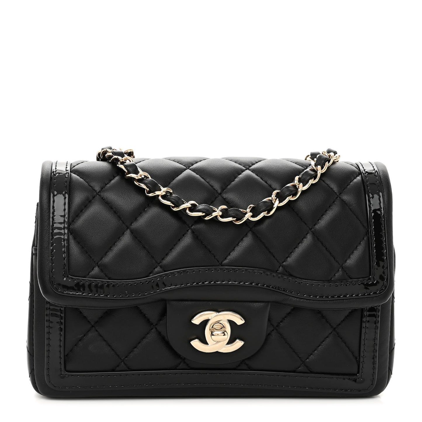 Lambskin Patent Calfskin Mini Flap Bag Black
