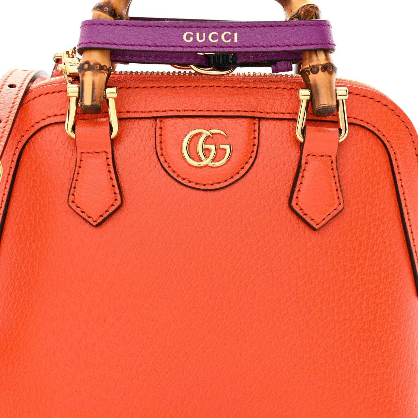 Textured Dollar Calfskin Mini Diana Dome Tote Bag Deep Orange Spicy Cyclamin