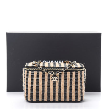 Chanel Raffia Jute Striped Small Vanity Case With Chain Black Beige 11 of 11