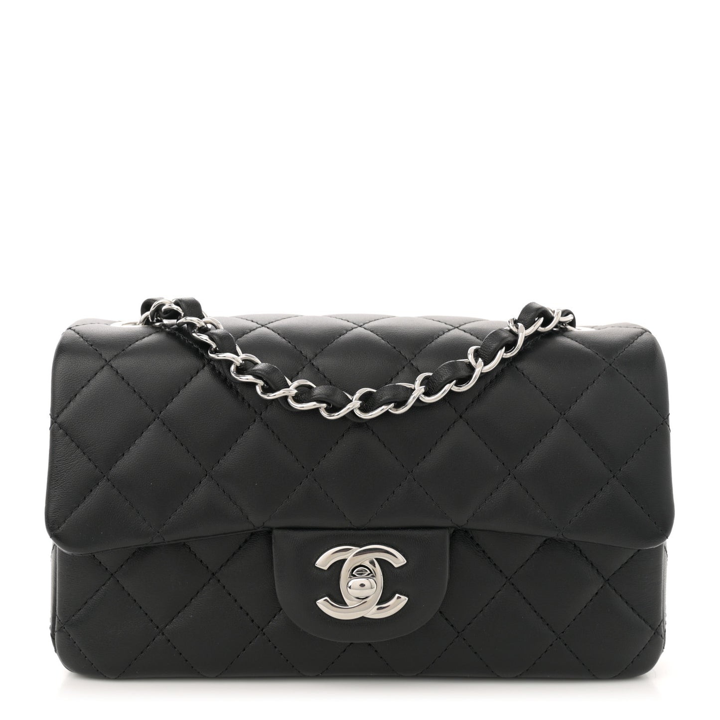 Lambskin Quilted Mini Rectangular Flap Black