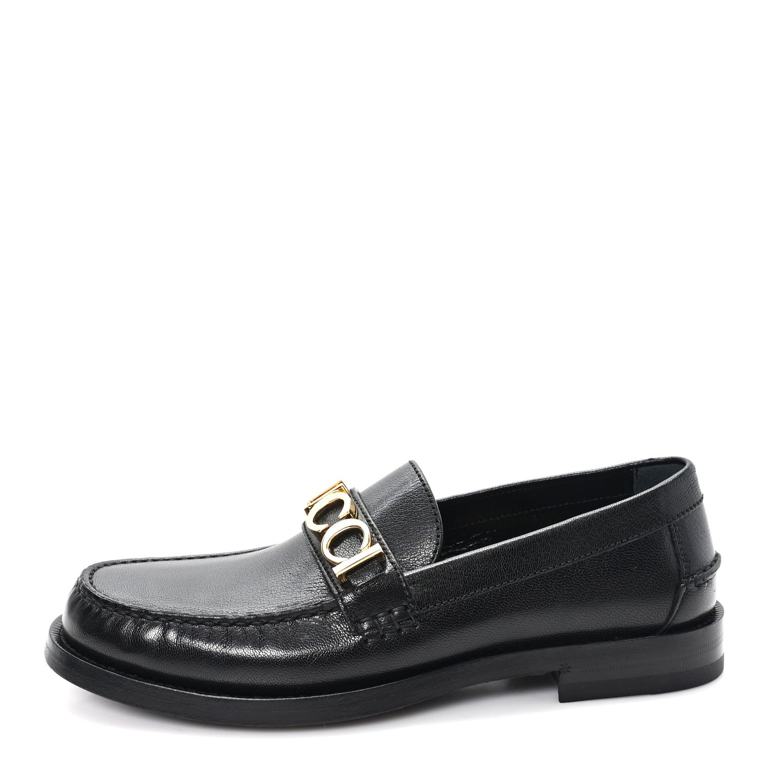 Gucci Goatskin Womens Logo 15mm Loafers 38.5 Black 1 of 10