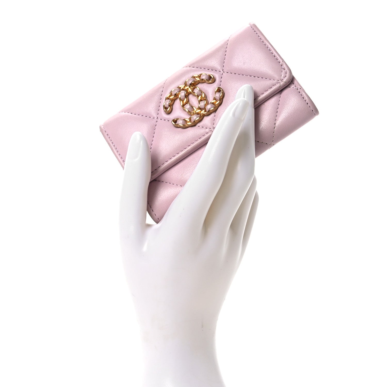 Chanel Lambskin Quilted Chanel 19 Flap Card Holder Light Pink 2 of 10