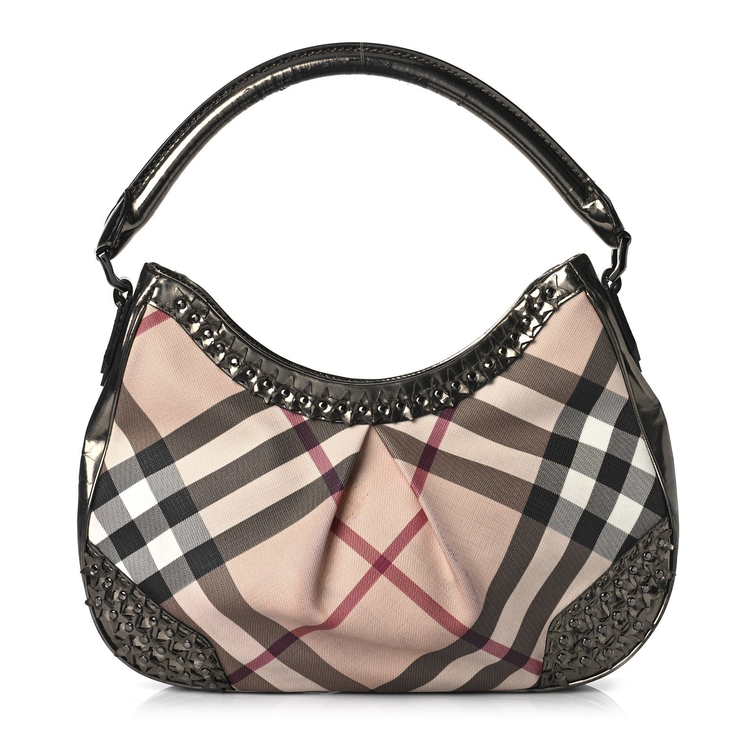 Burberry Metallic Nova Check Patent Hobo Pewter 1 of 12