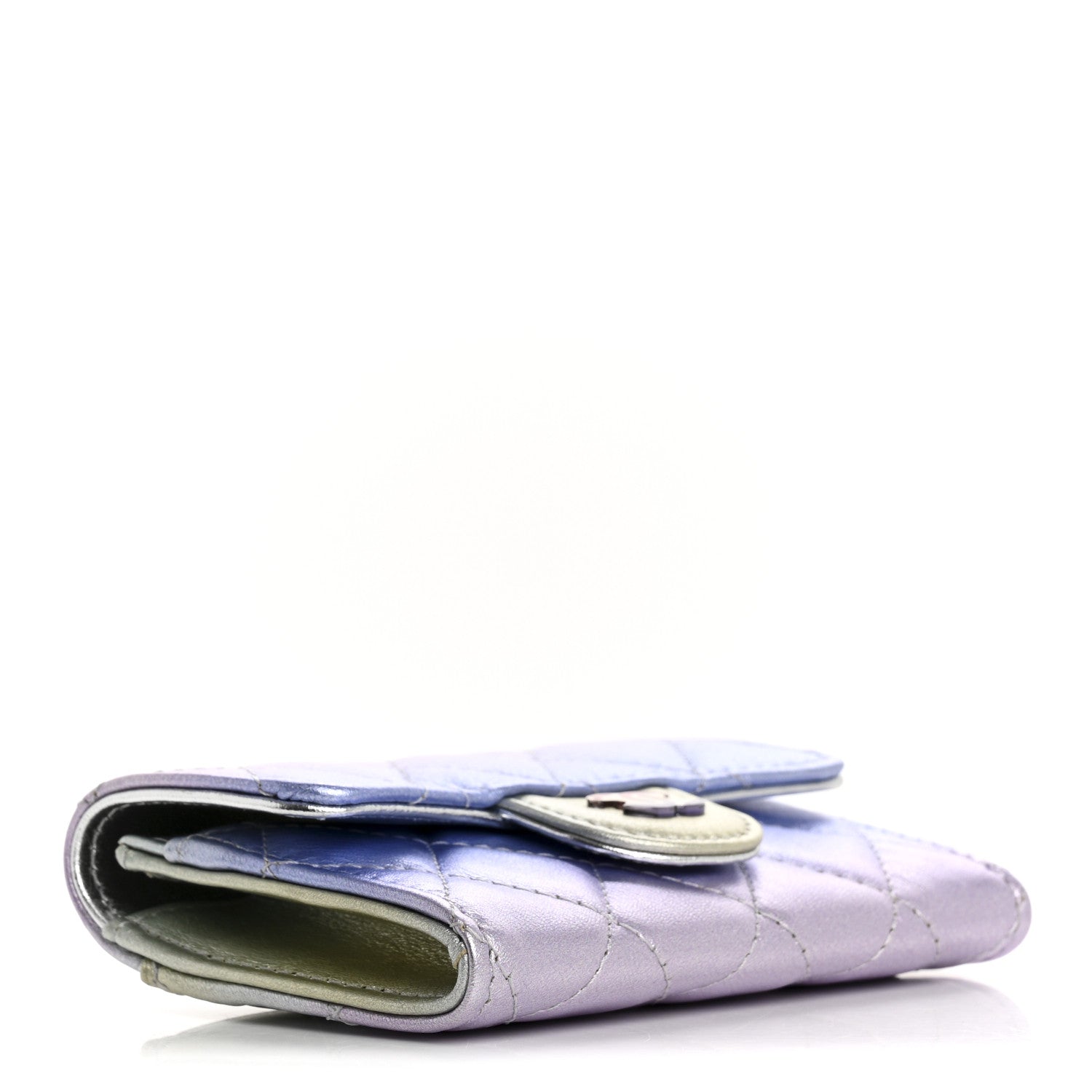 Chanel Gradient Metallic Calfskin Quilted Flap Card Holder Wallet Silver Blue Yellow Purple 4 of 8