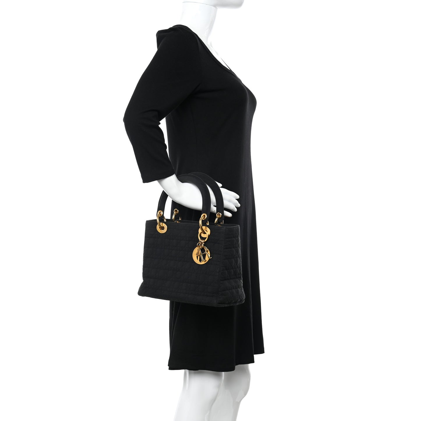 Nylon Cannage Medium Lady Dior Black