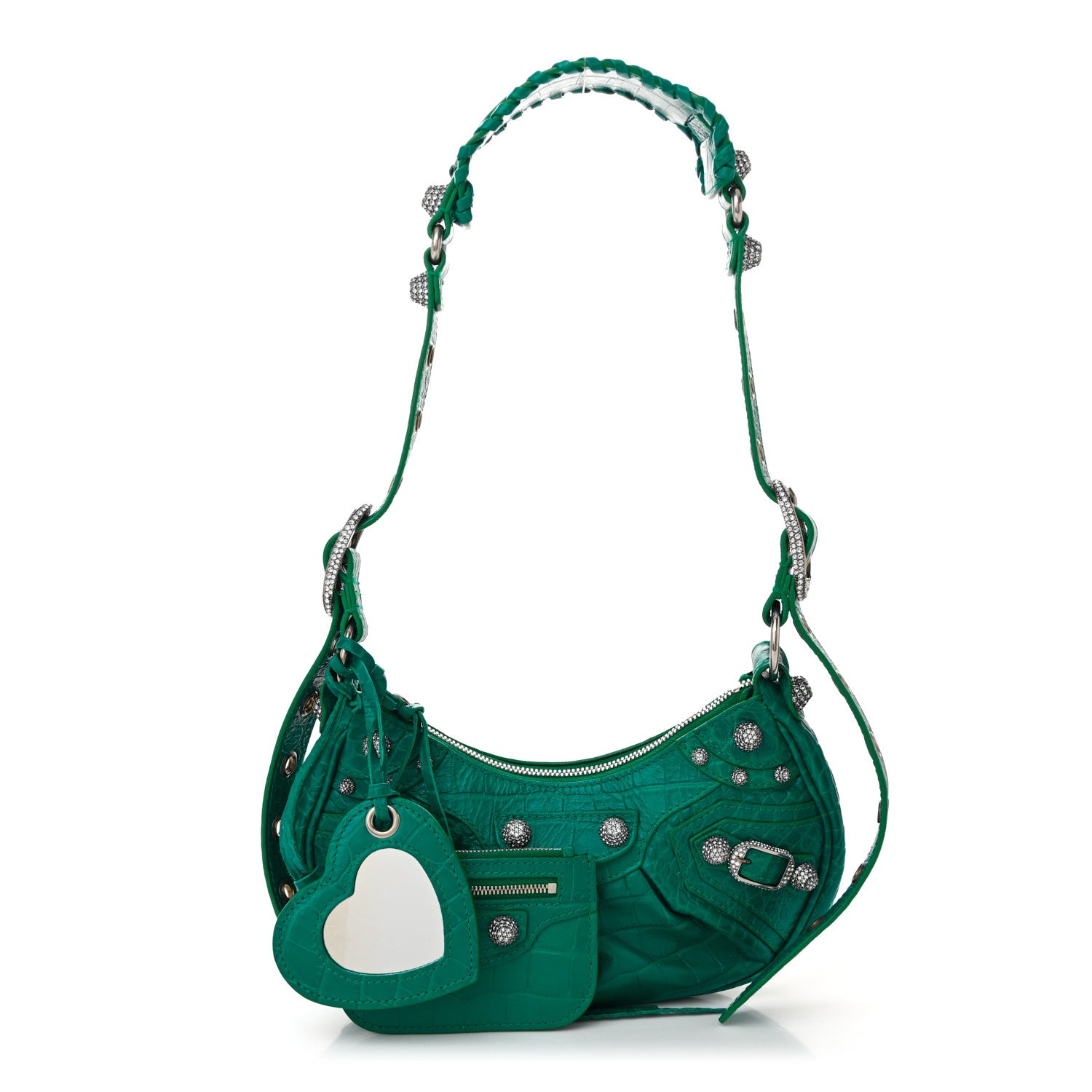 Balenciaga Extra Supple Calfskin Crystal Crocodile Embossed Le Cagole Shoulder Bag XS Jade 3 of 11