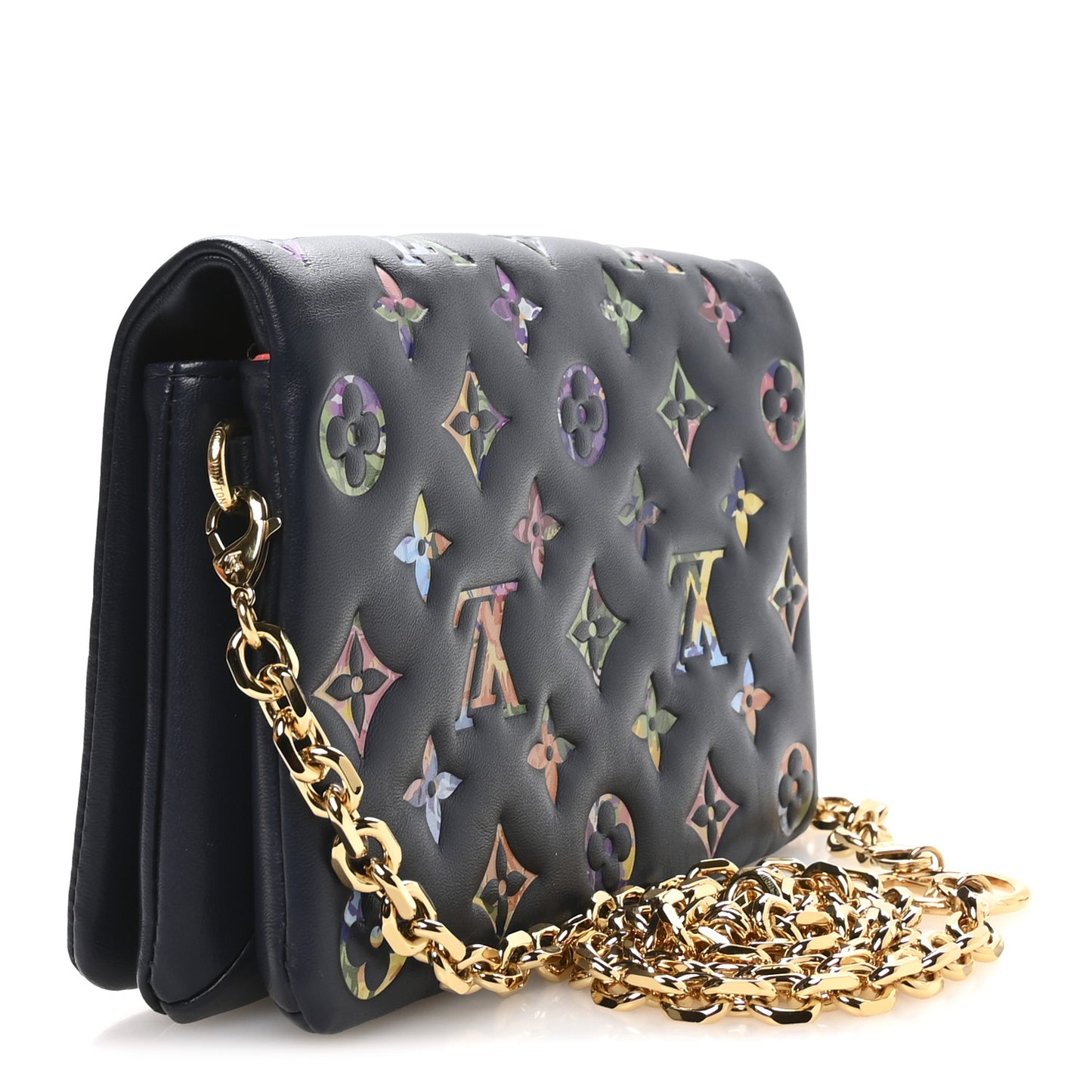 Lambskin Embossed Monogram LV Garden Pochette Coussin Navy