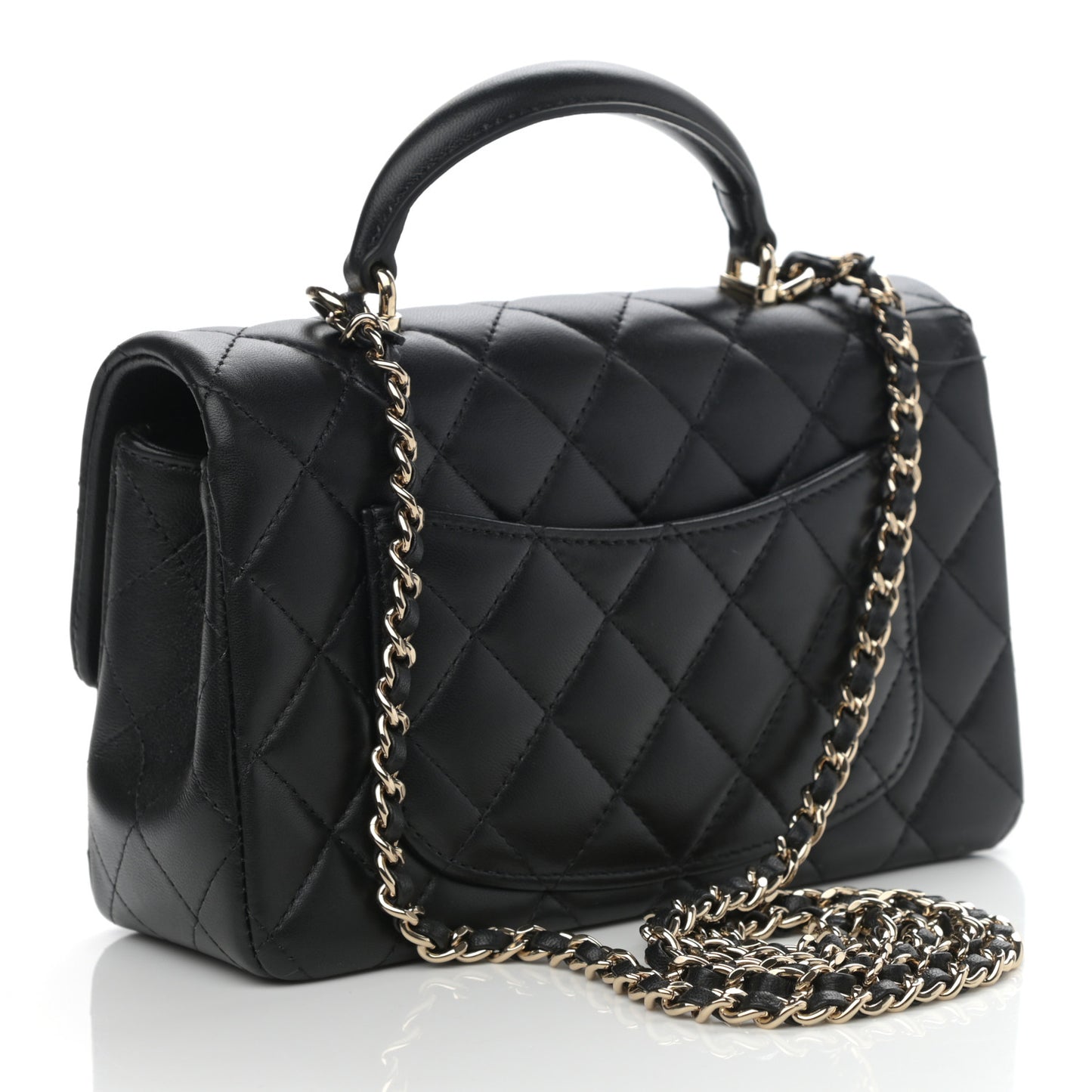 Lambskin Quilted Mini Top Handle Rectangular Flap Black