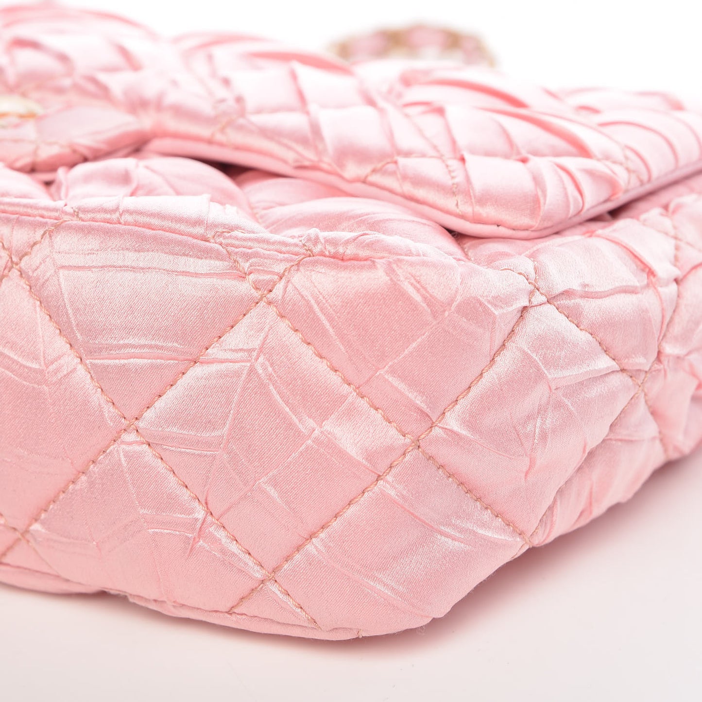 Satin Quilted Pleated Flap Pink