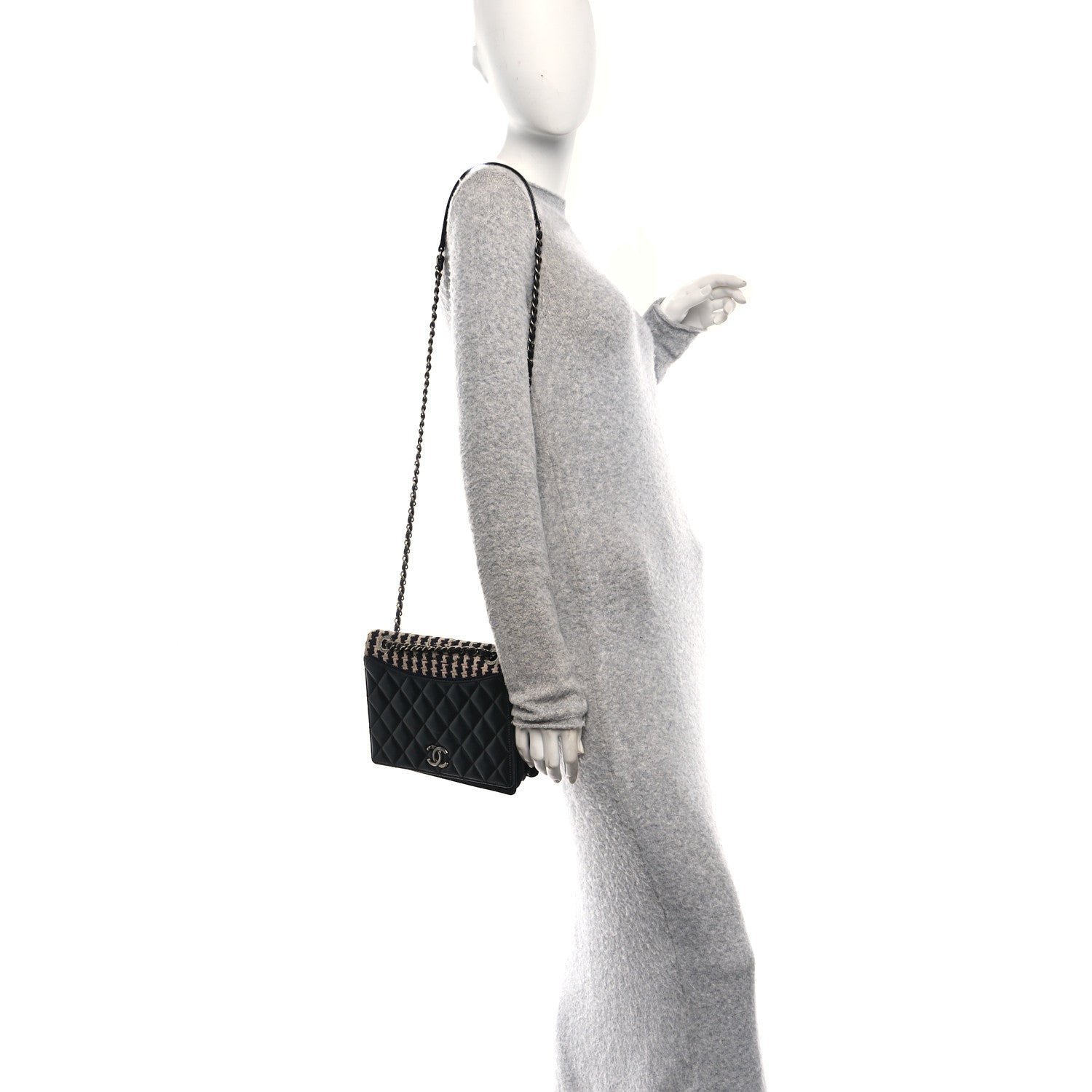Chanel Tweed Calfskin Quilted Ballerine Flap Black Navy Beige 2 of 10