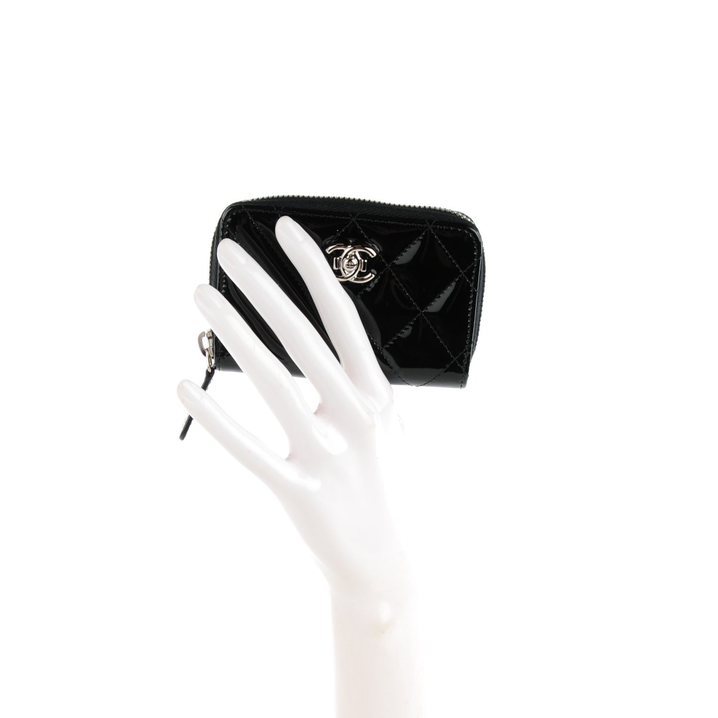 Patent Quilted Coco Boy Zip Coin Purse Black