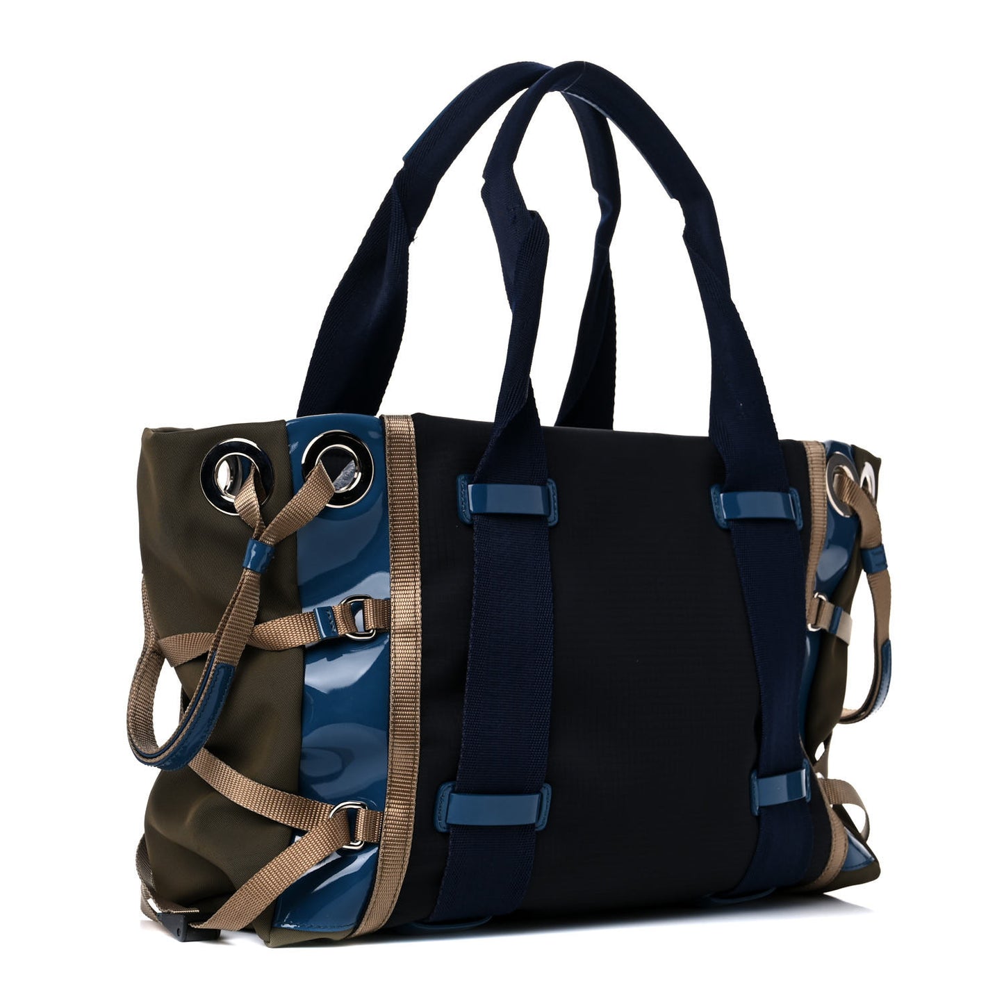 Nylon Canvas Glossy Lambskin Medium Tao Zipped Tote Blue Green