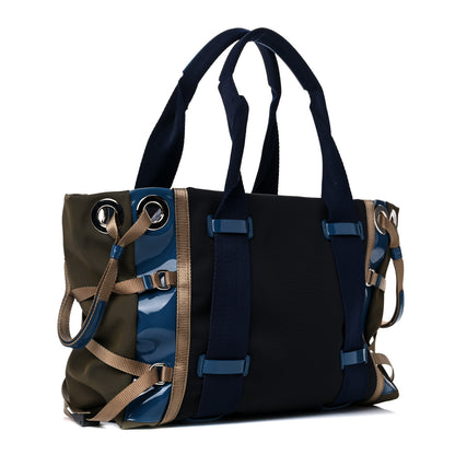 Chloe Nylon Canvas Glossy Lambskin Medium Tao Zipped Tote Blue Green 3 of 19