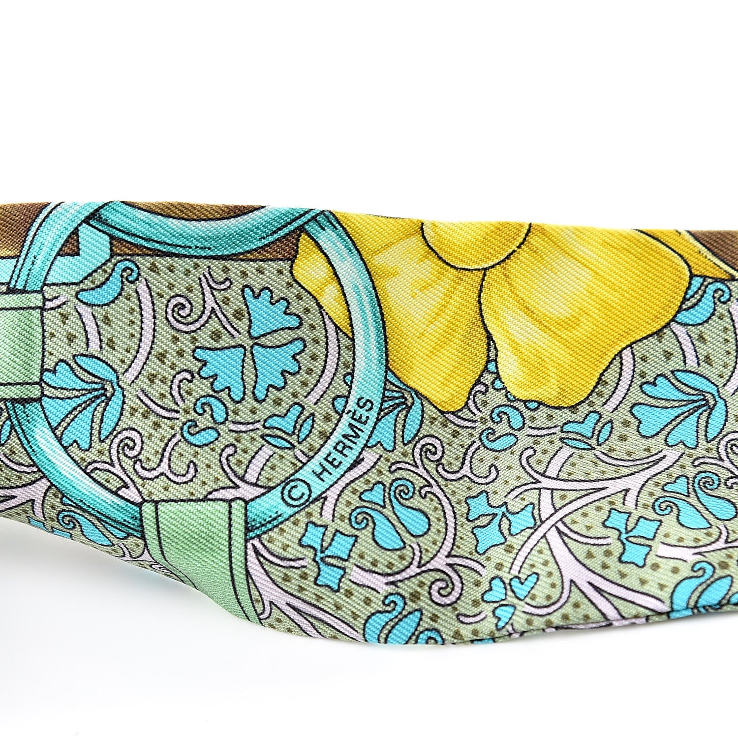 Hermes Silk Grand Manege Fleuri Twilly Cobalt Turquoise Jaune Vif 5 of 5