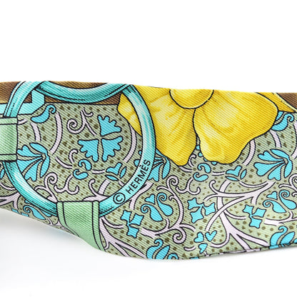 Hermes Silk Grand Manege Fleuri Twilly Cobalt Turquoise Jaune Vif 5 of 5