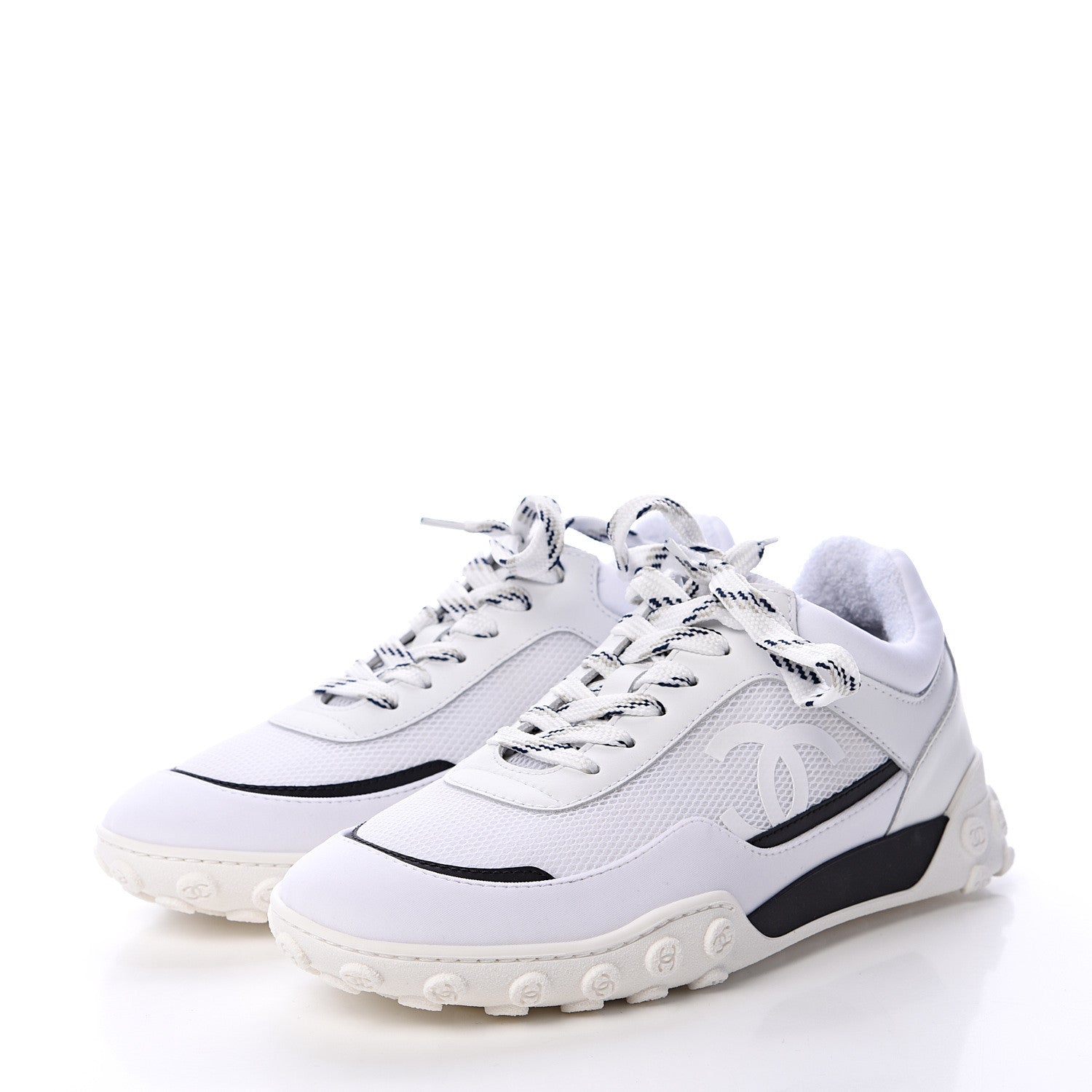 Chanel Calfskin Mesh Lycra Womens Logo Sneakers 36.5 White 3 of 8