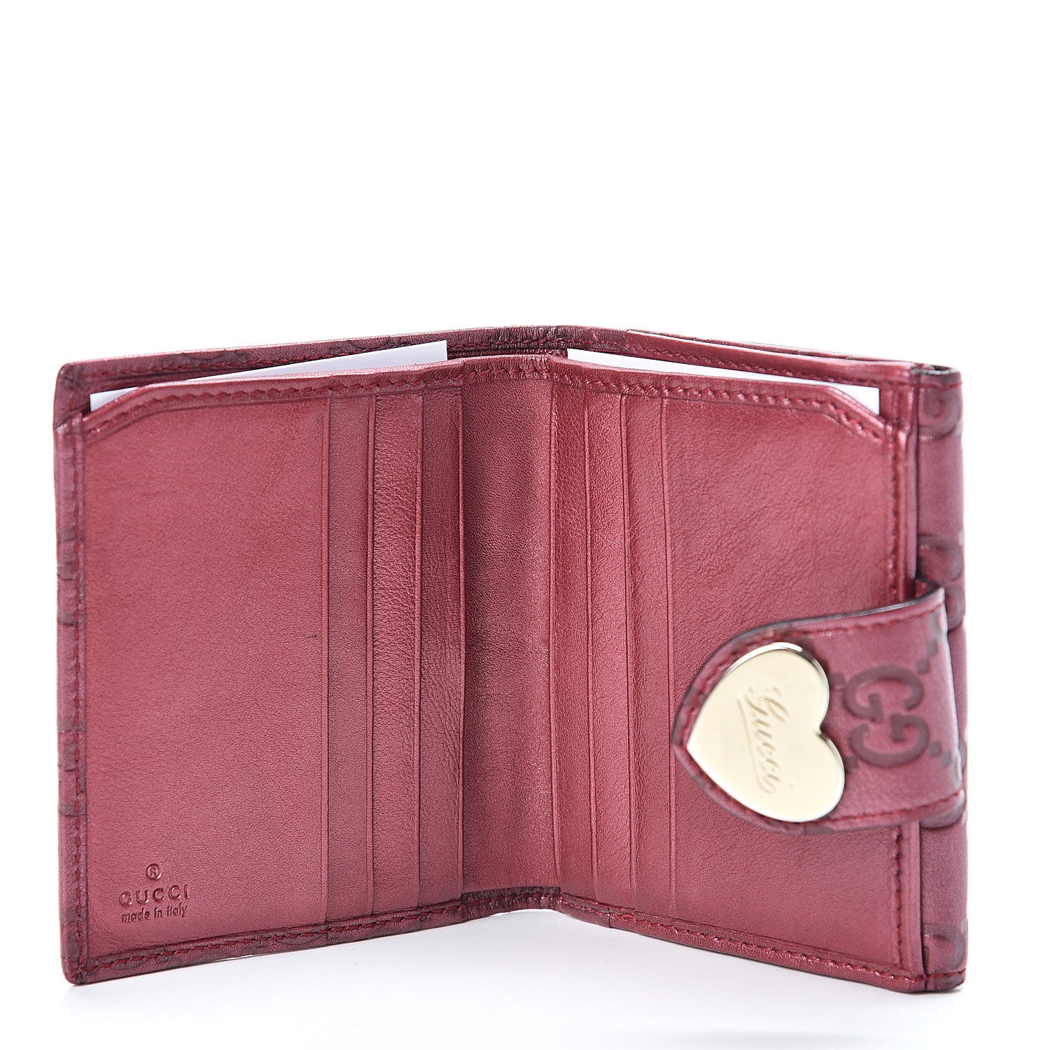 Gucci Metallic Guccissima Heart French Flap Wallet Red 5 of 10