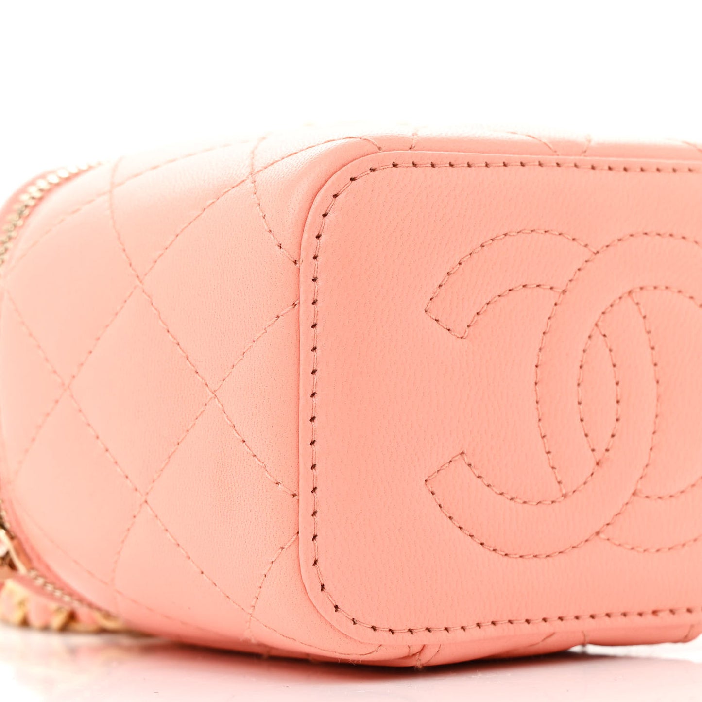 Lambskin Quilted Pearl Crush Mini Vanity Case With Chain Coral