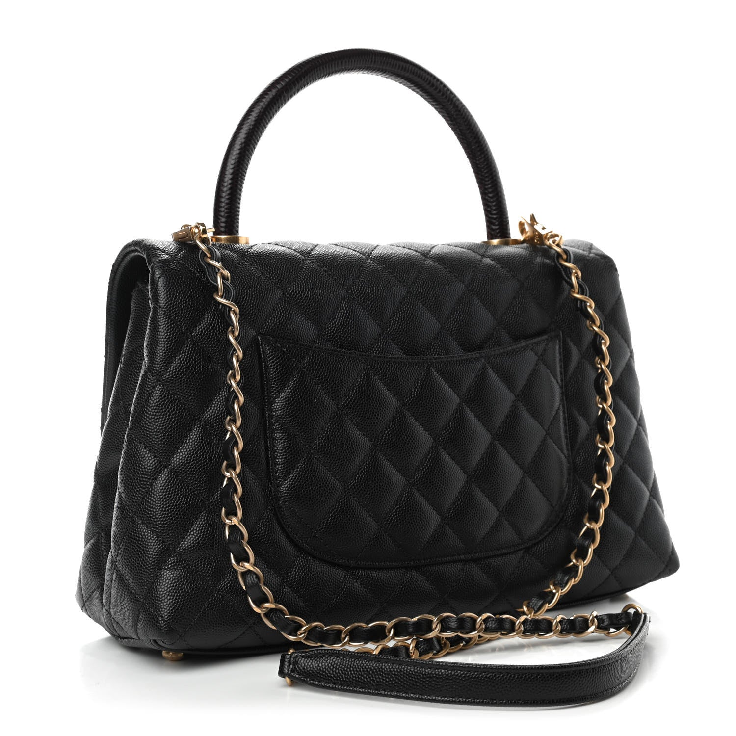 Chanel Caviar Lizard Embossed Quilted Small Coco Handle Flap Black 3 of 10