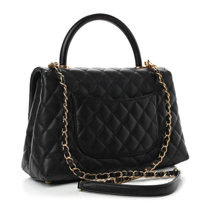 Chanel Caviar Lizard Embossed Quilted Small Coco Handle Flap Black 3 of 10