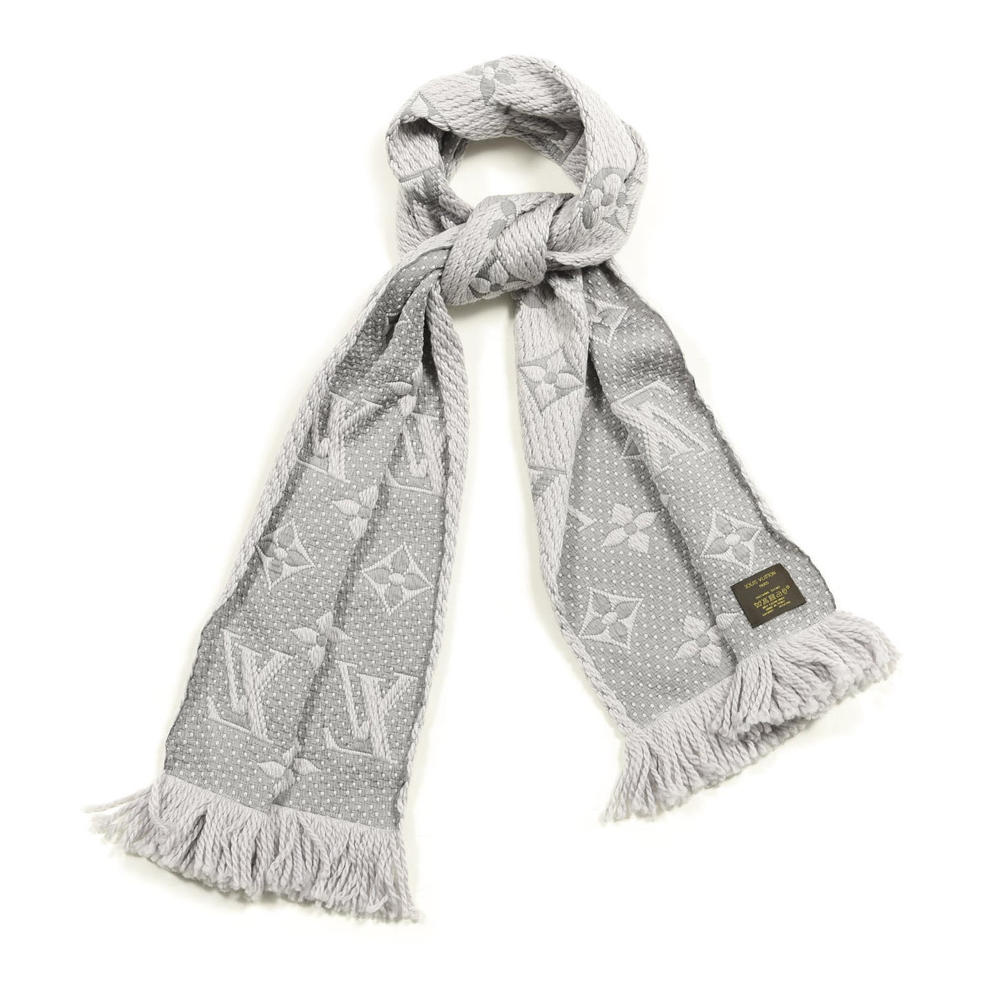 Wool Silk Logomania Scarf Pearl Grey