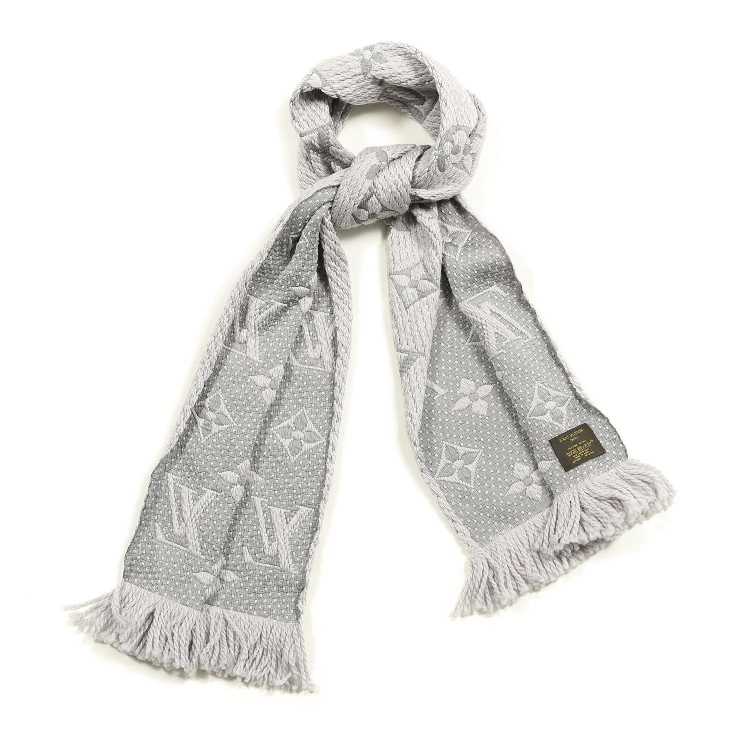 Louis Vuitton Wool Silk Logomania Scarf Pearl Grey 1 of 4
