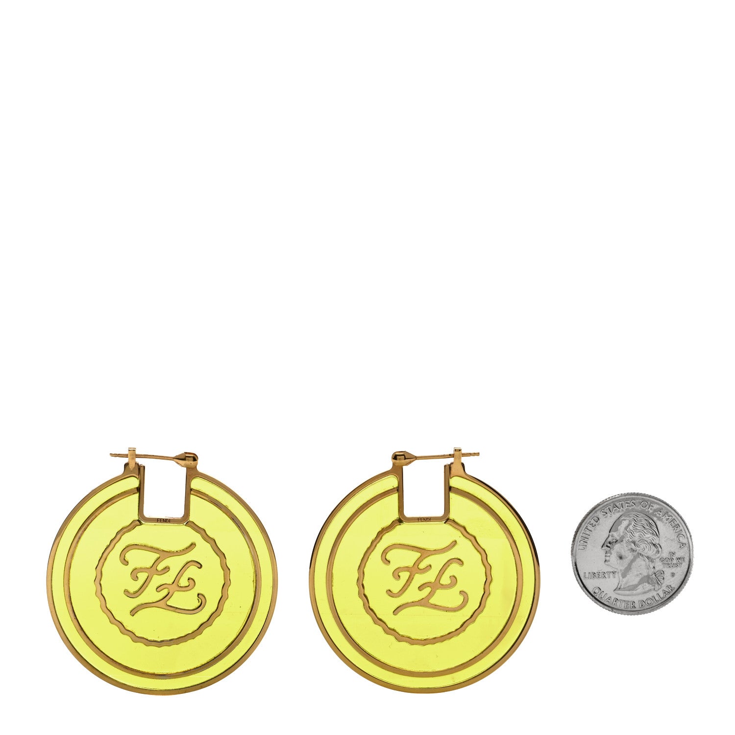 Fendi Enamel FF Karligraphy Hoop Earrings Yellow Gold 2 of 4