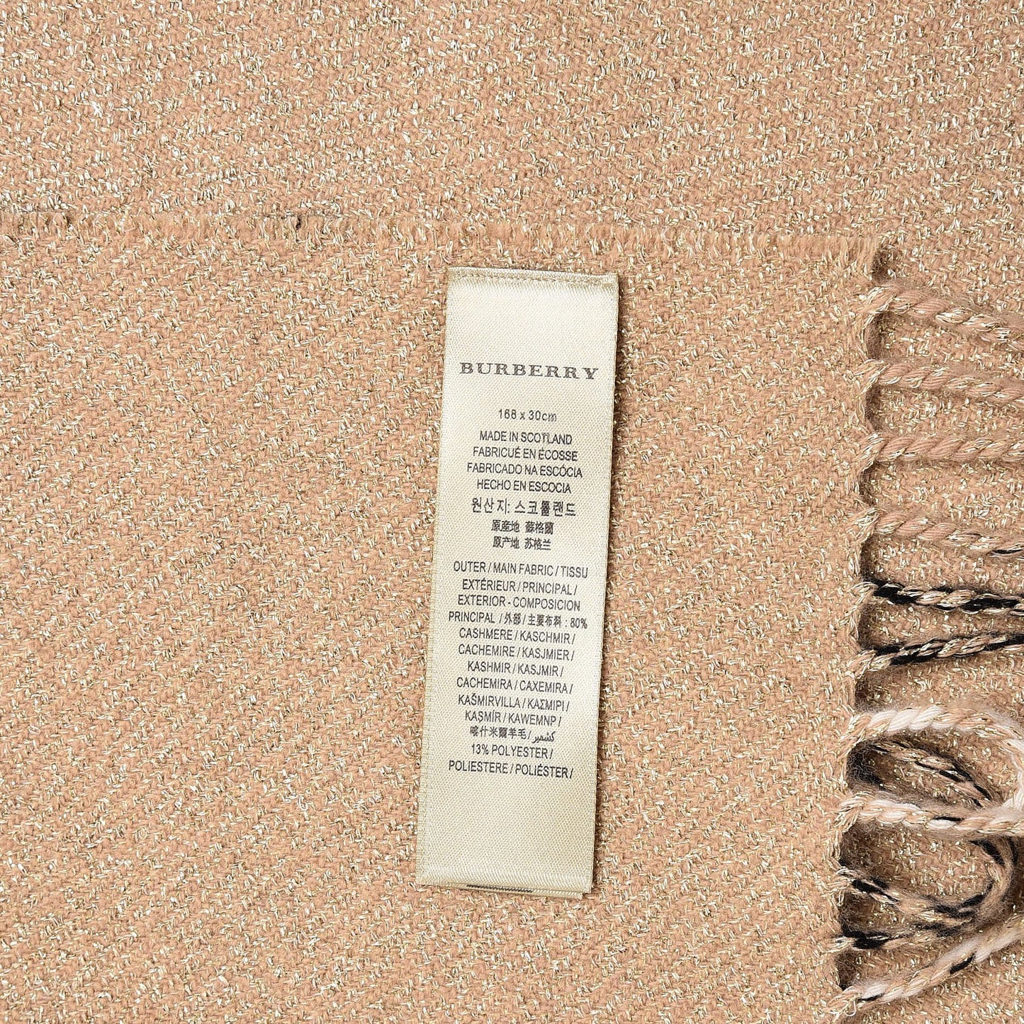Metallic Polyester Cashmere Giant Check Reversible Fringe Scarf Camel