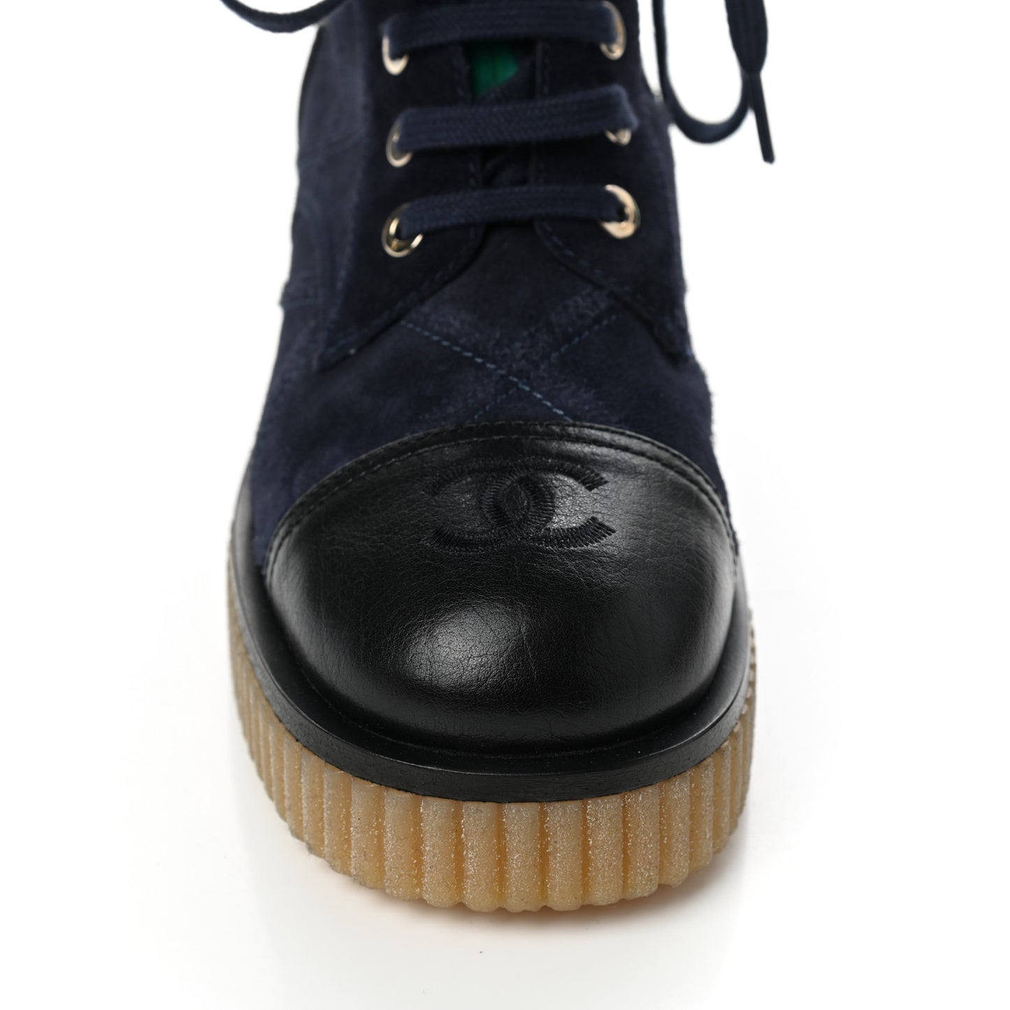 Suede Calfskin Velvet Quilted CC Combat Boots 35 Navy Green Black