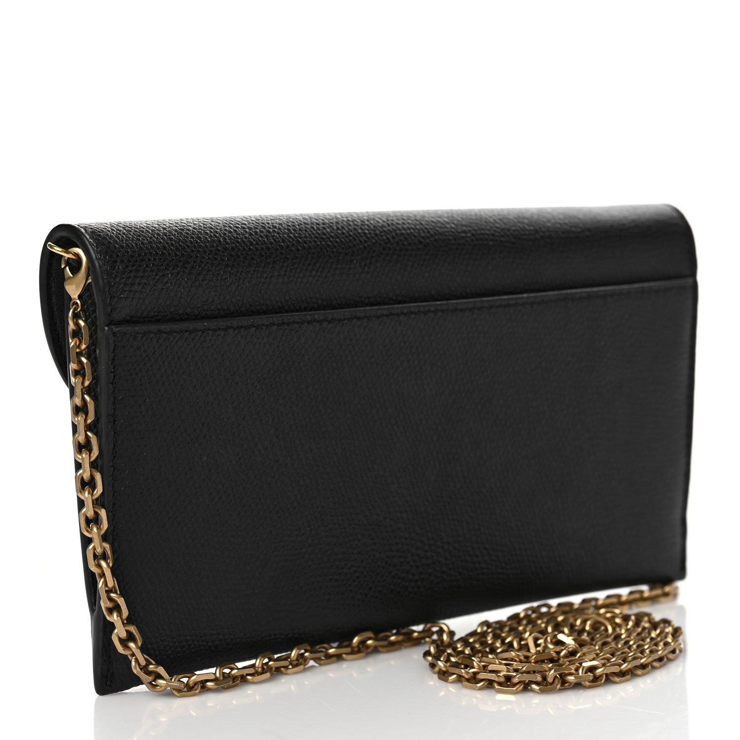 Christian Dior Grained Calfskin Saddle Chain Wallet Pouch Black 3 of 8