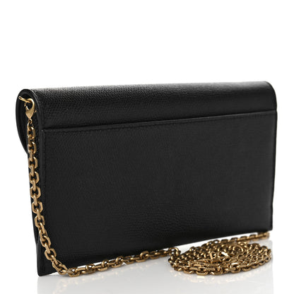 Christian Dior Grained Calfskin Saddle Chain Wallet Pouch Black 3 of 8