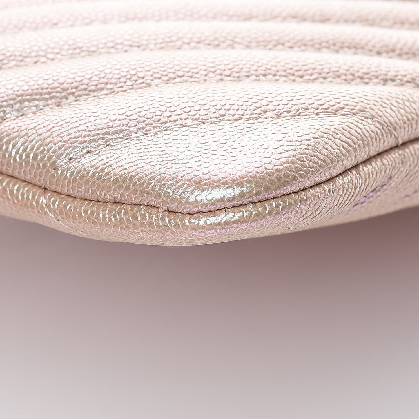 Iridescent Caviar Chevron Quilted Medium Cosmetic Case Light Gold