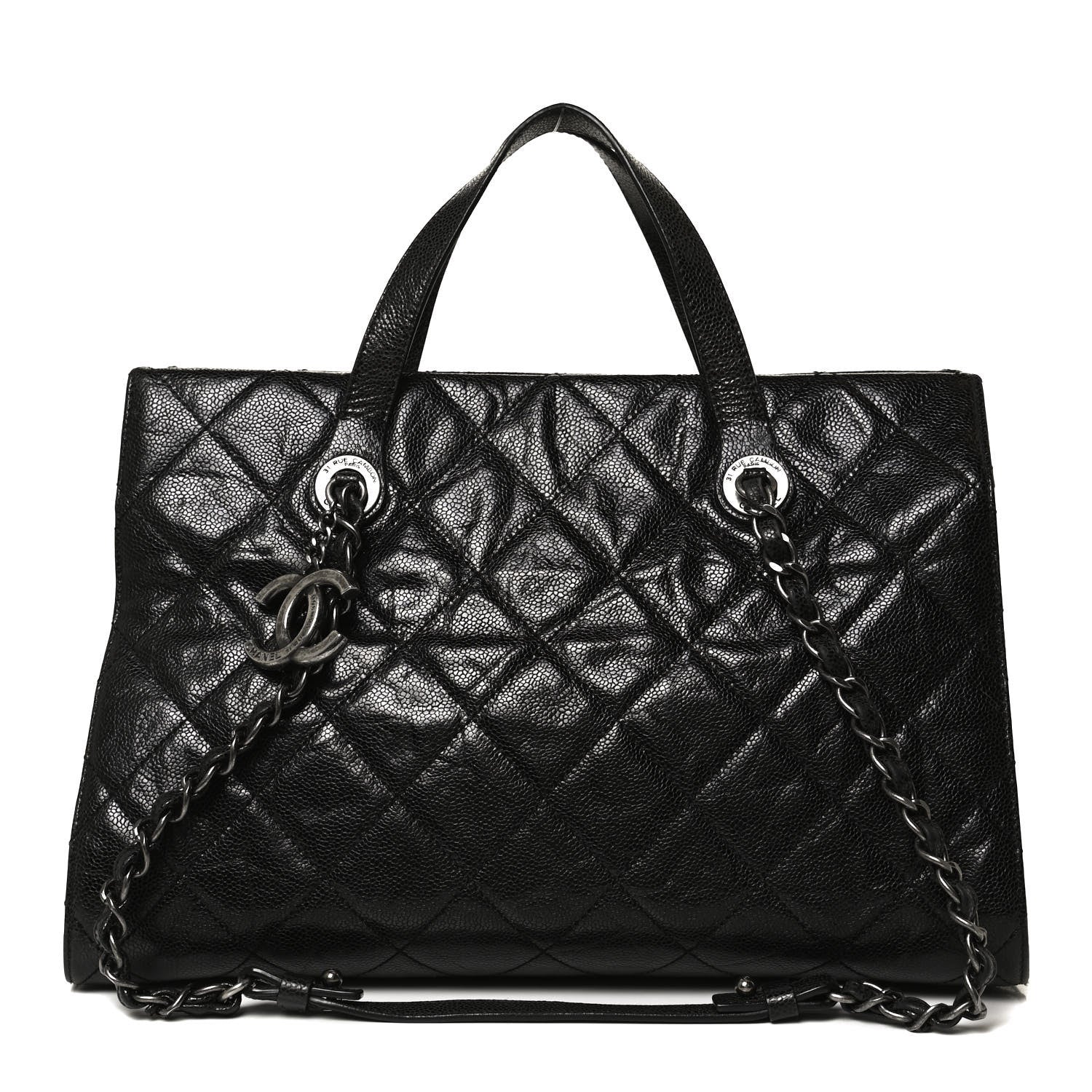 Chanel Crumpled Grained Calfskin Quilted CC Crave Tote Black 1 of 11