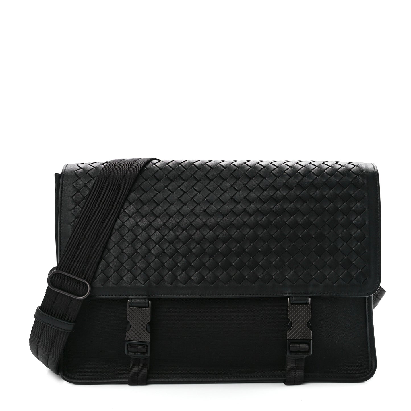 Canvas Calfskin Intrecciato Messenger Black