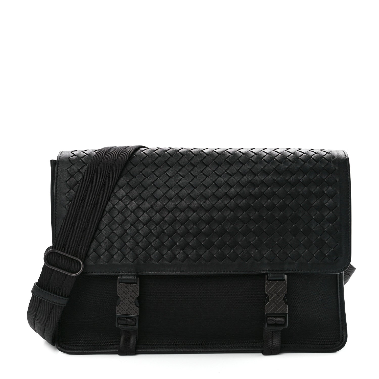 Bottega Veneta Canvas Calfskin Intrecciato Messenger Black 1 of 12
