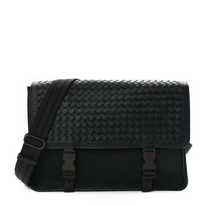 Bottega Veneta Canvas Calfskin Intrecciato Messenger Black 1 of 12