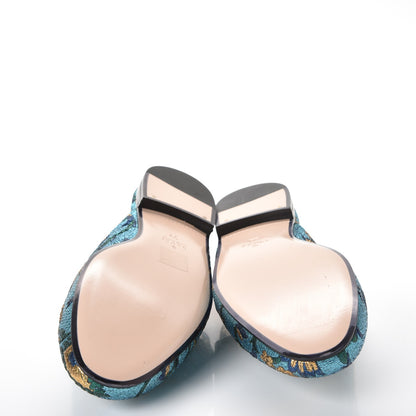 Gucci Iridescent Brocade Womens Princetown Slippers 39 Azure Multicolor Oro 5 of 8