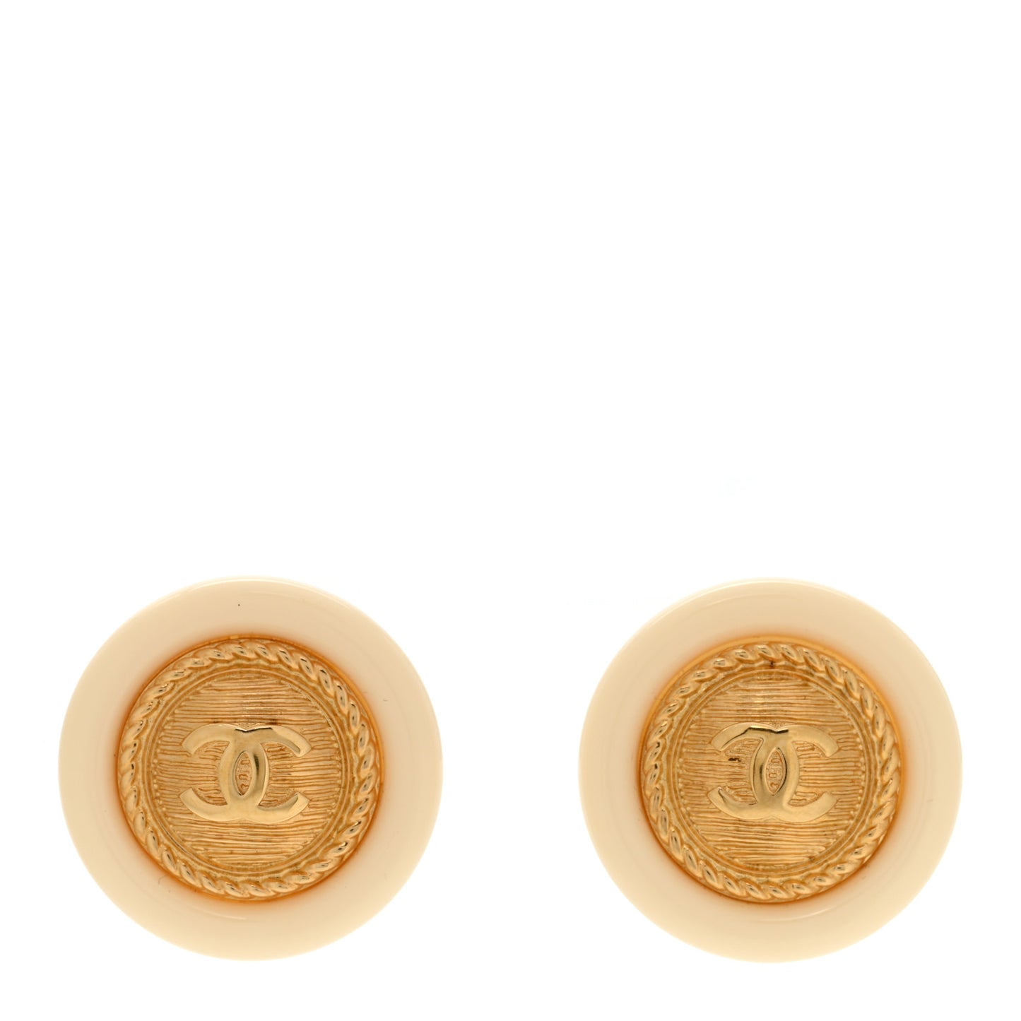 Resin CC Button Earrings White Gold