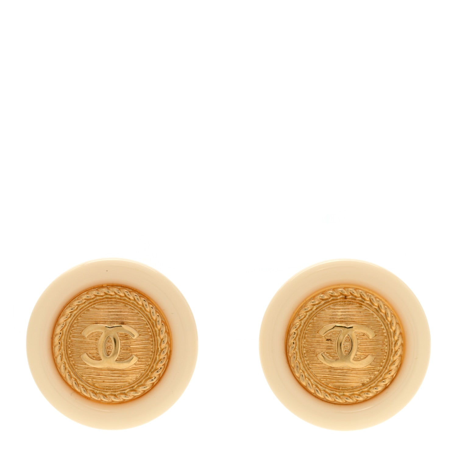 Chanel Resin CC Button Earrings White Gold 1 of 4