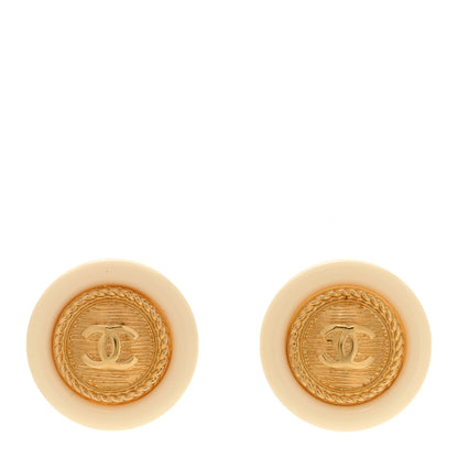 Chanel Resin CC Button Earrings White Gold 1 of 4
