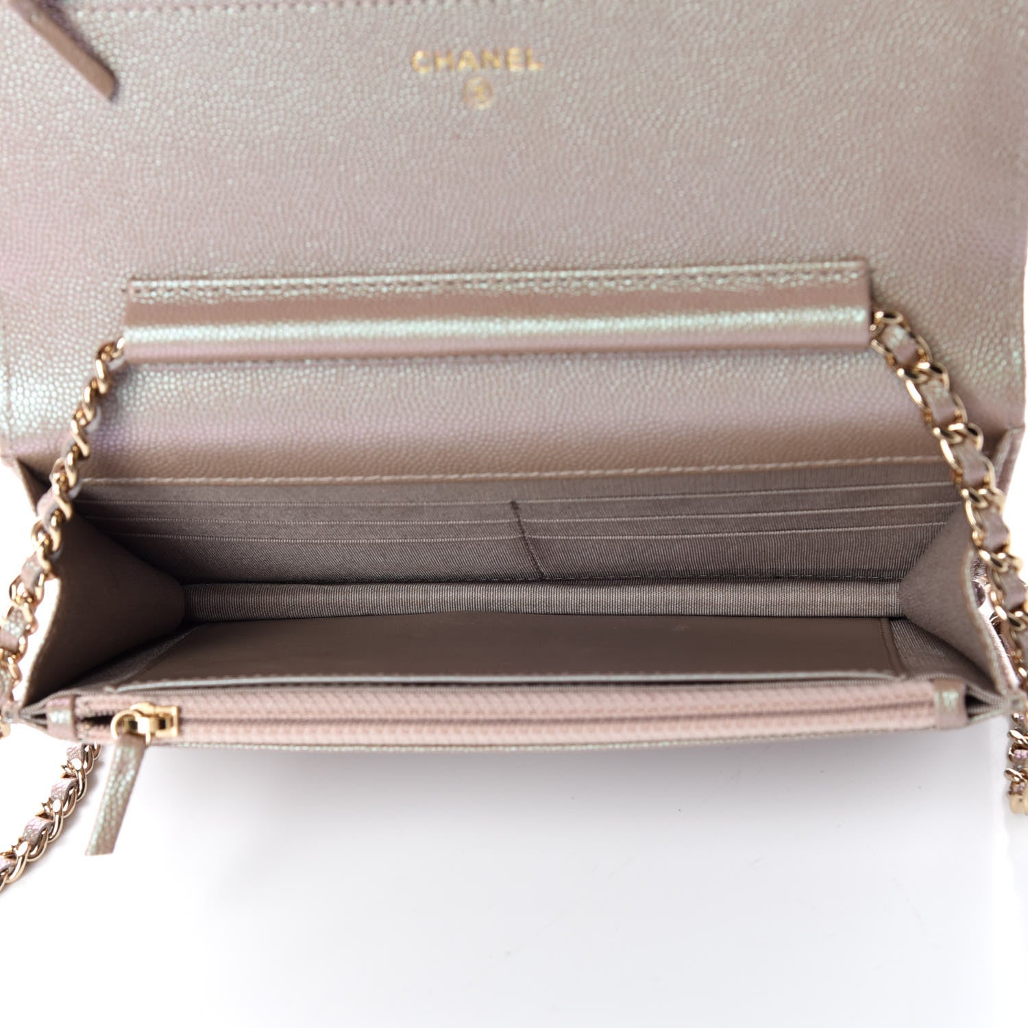 Chanel Iridescent Caviar Quilted Wallet On Chain WOC Beige 7 of 11