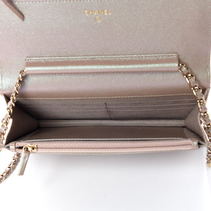 Chanel Iridescent Caviar Quilted Wallet On Chain WOC Beige 7 of 11